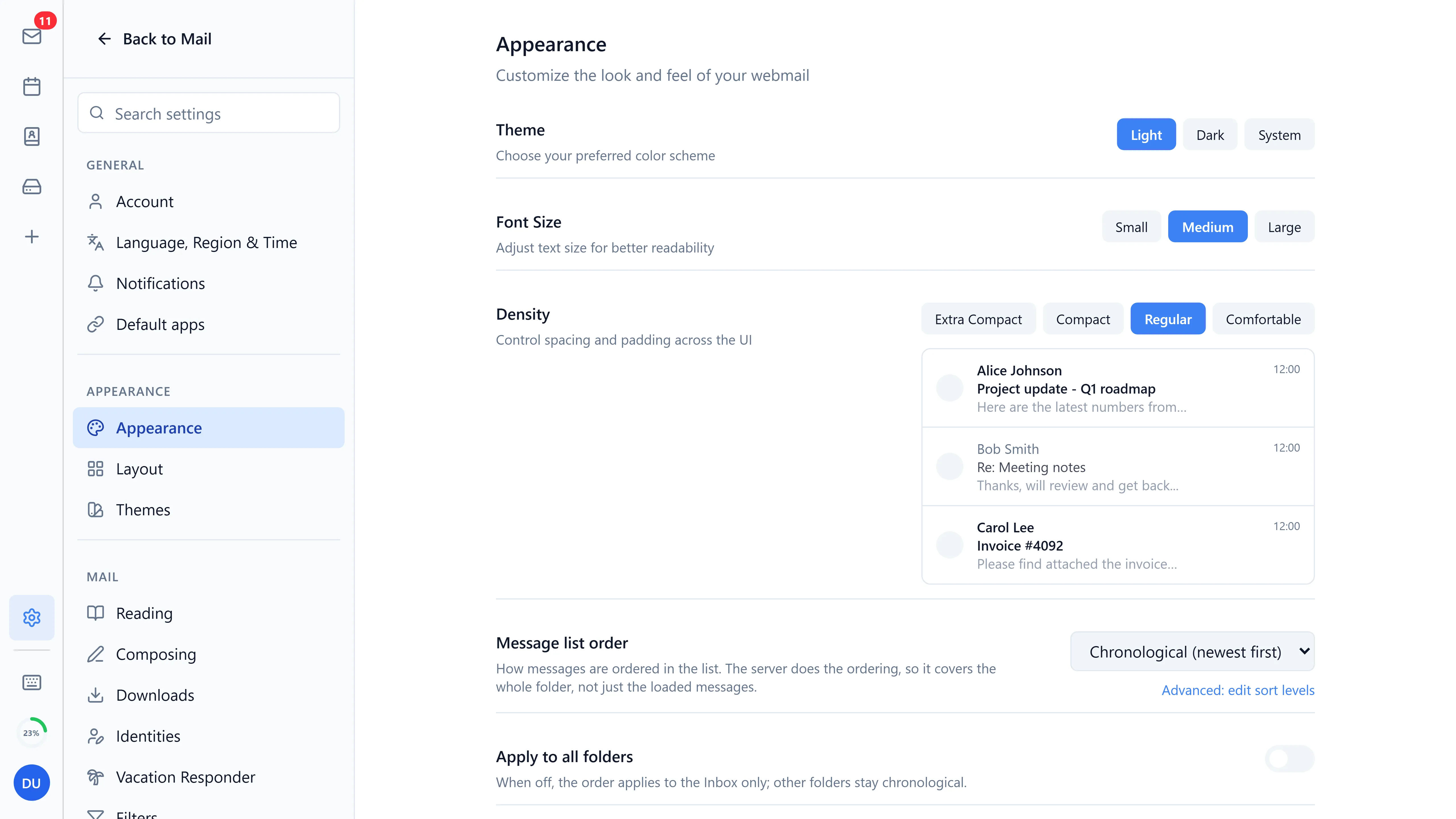 Bulwark account settings panel